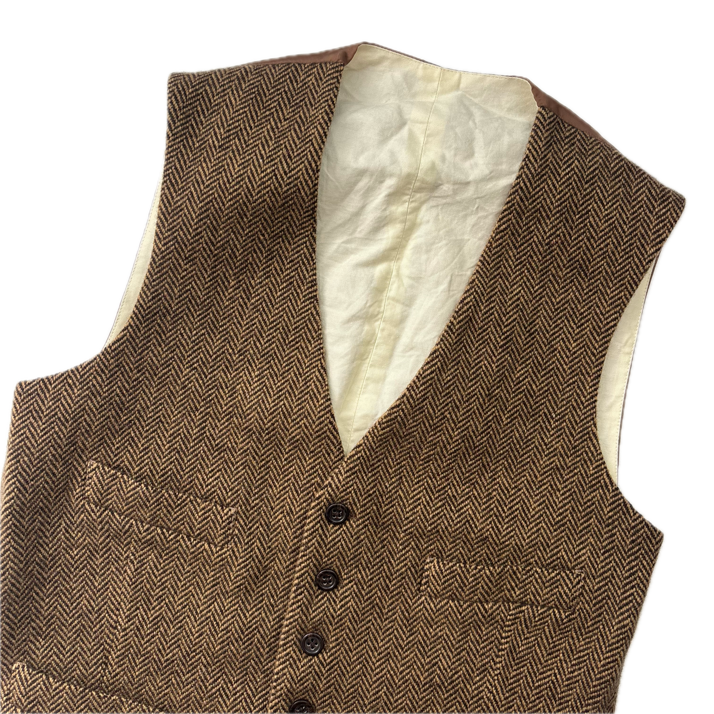 Polo Ralph Lauren Brown Herringbone Waistcoat (Wool Blend) - 38R