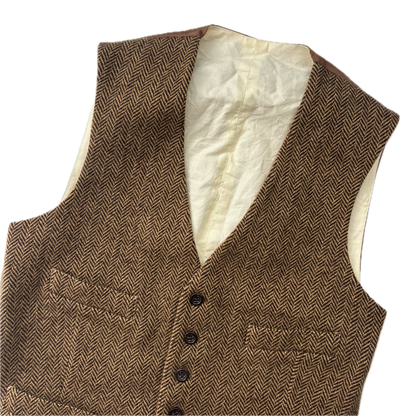 Polo Ralph Lauren Brown Herringbone Waistcoat (Wool Blend) - 38R