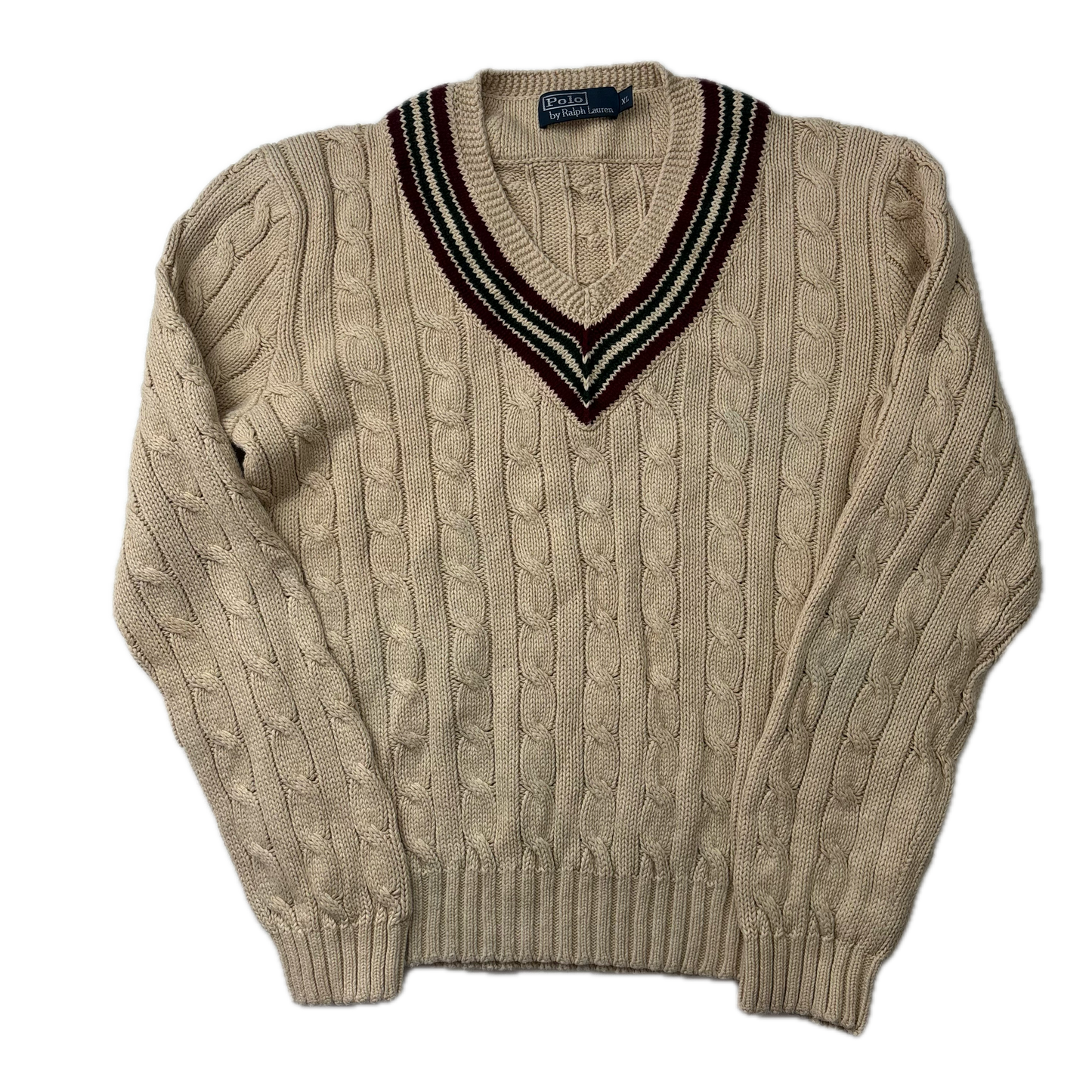 Polo Ralph Lauren Beige Cricket Jumper Cableknit (Linen Cotton)- XL