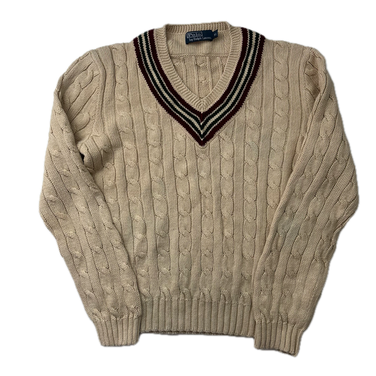 Polo Ralph Lauren Beige Cricket Jumper Cableknit (Linen Cotton)- XL