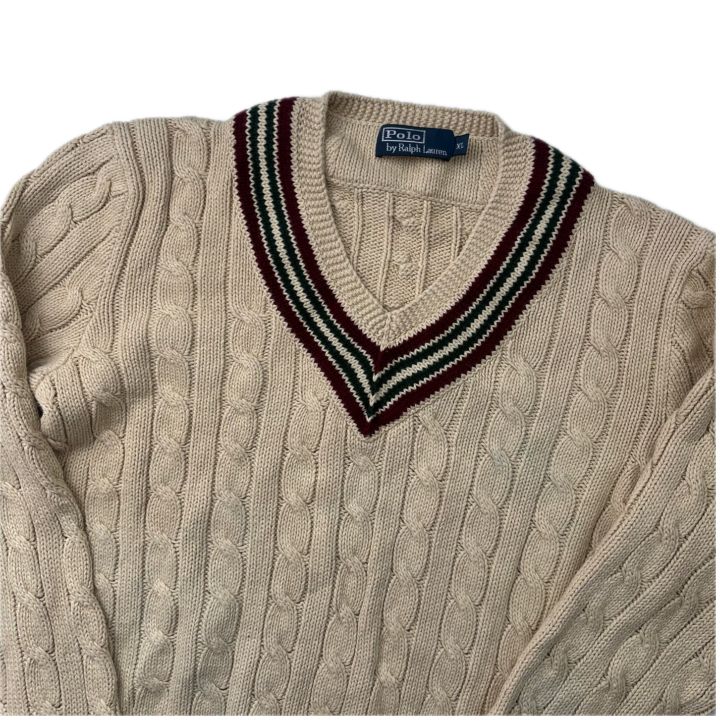 Polo Ralph Lauren Beige Cricket Jumper Cableknit (Linen Cotton)- XL