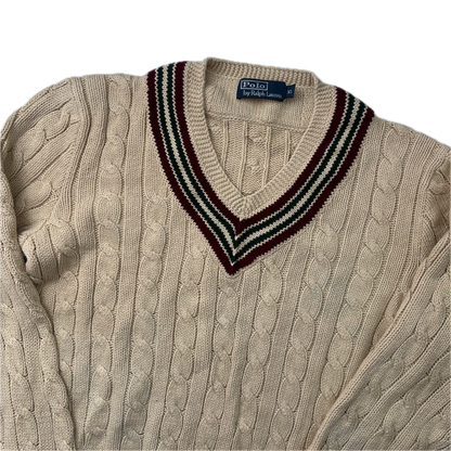 Polo Ralph Lauren Beige Cricket Jumper Cableknit (Linen Cotton)- XL