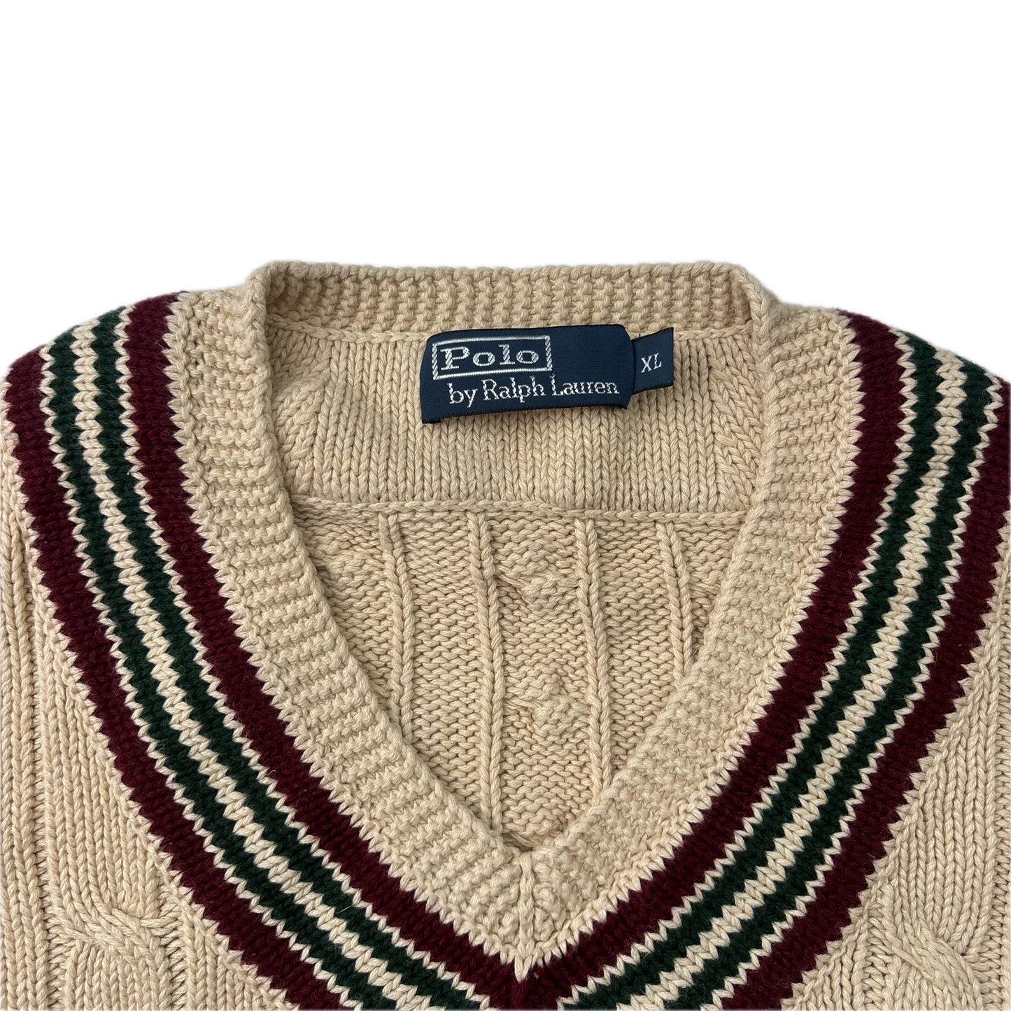 Polo Ralph Lauren Beige Cricket Jumper Cableknit (Linen Cotton)- XL