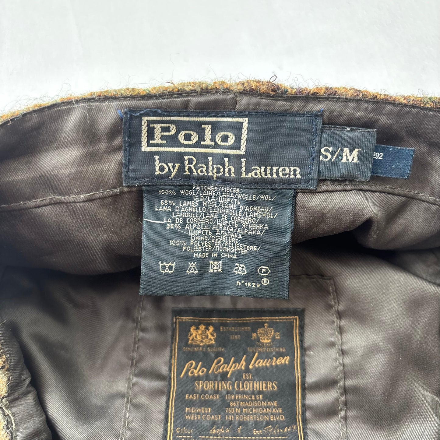 Polo Ralph Lauren Tweed Patchwork Flat Cap Newsboy Hat - S/M