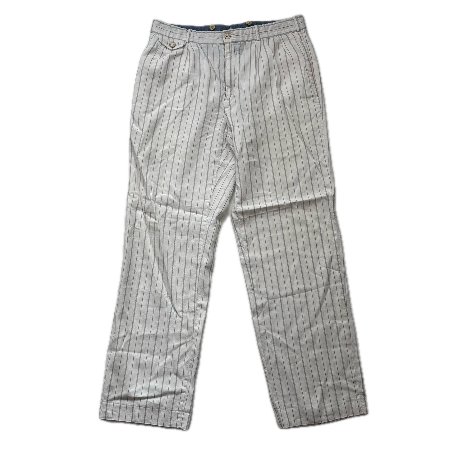 Polo Ralph Lauren White Striped Deck Pants Trousers (Linen Cotton) - 34/32
