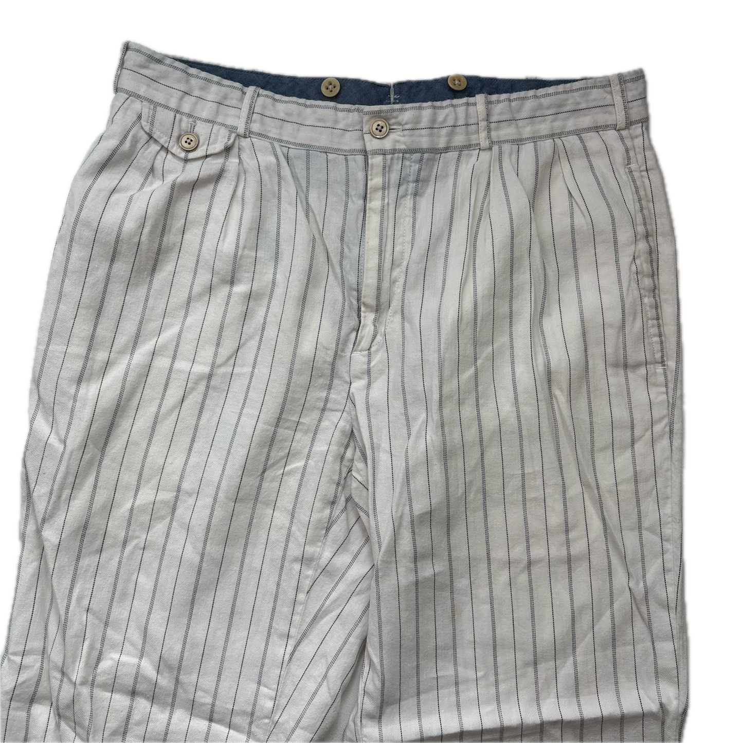 Polo Ralph Lauren White Striped Deck Pants Trousers (Linen Cotton) - 34/32