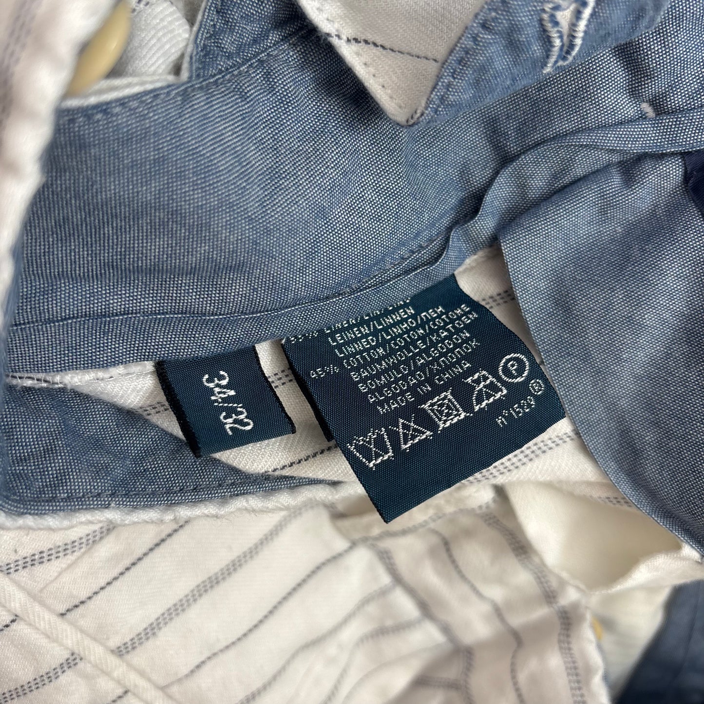 Polo Ralph Lauren White Striped Deck Pants Trousers (Linen Cotton) - 34/32