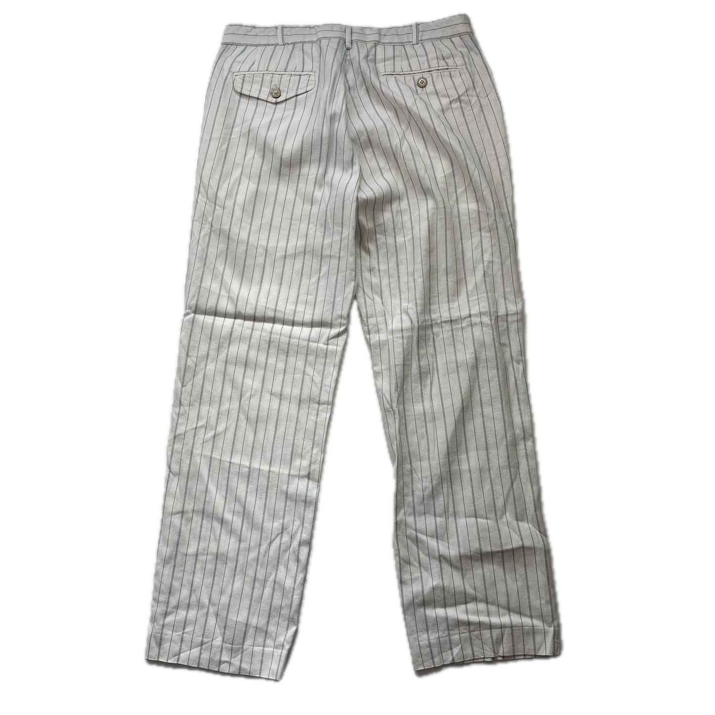 Polo Ralph Lauren White Striped Deck Pants Trousers (Linen Cotton) - 34/32
