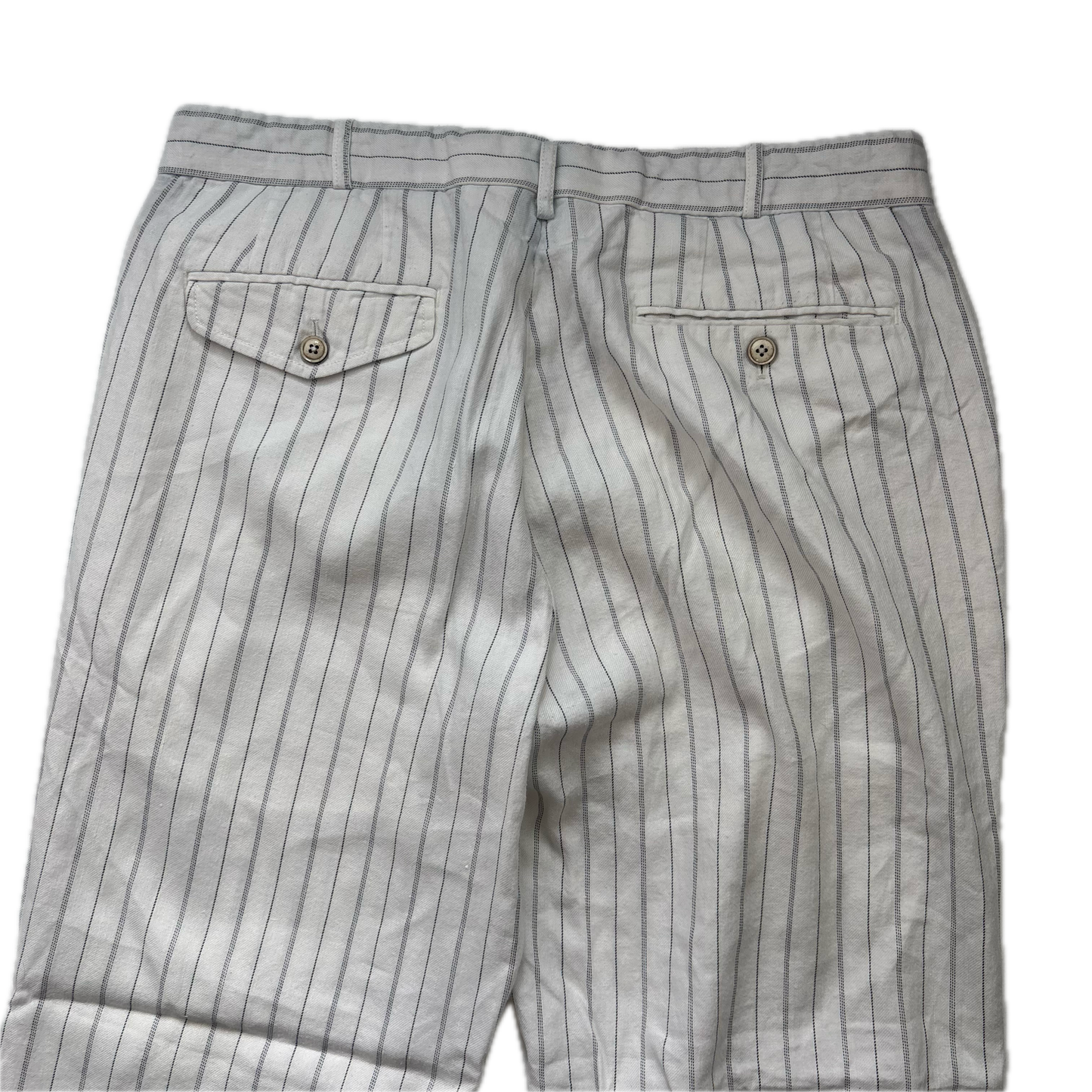 Polo Ralph Lauren White Striped Deck Pants Trousers (Linen Cotton) - 34/32