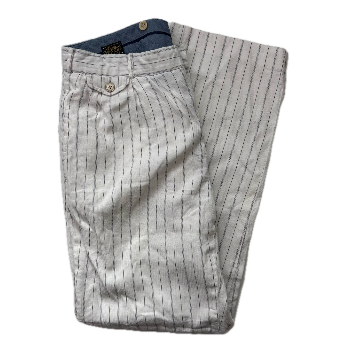 Polo Ralph Lauren White Striped Deck Pants Trousers (Linen Cotton) - 34/32