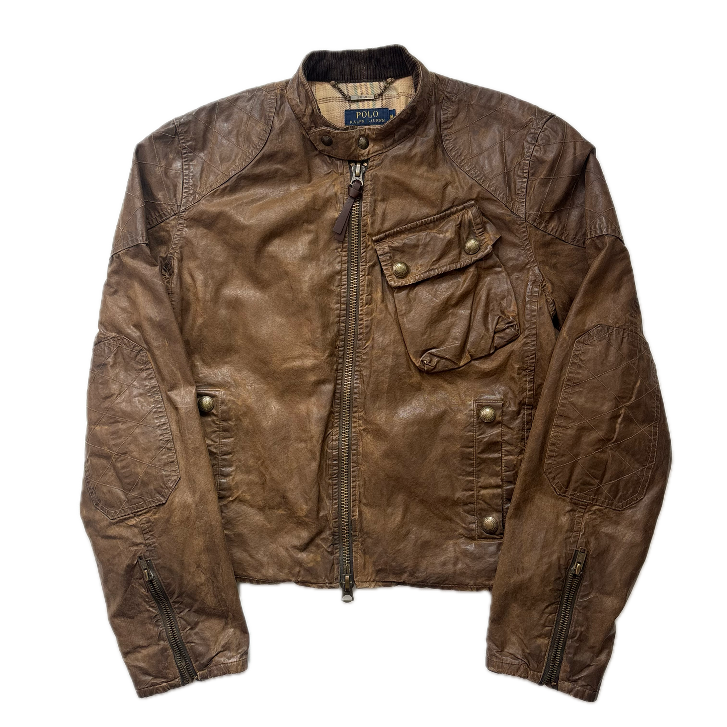 Polo Ralph Lauren Brown Oil Skin Moto Jacket Waxed Cotton - M