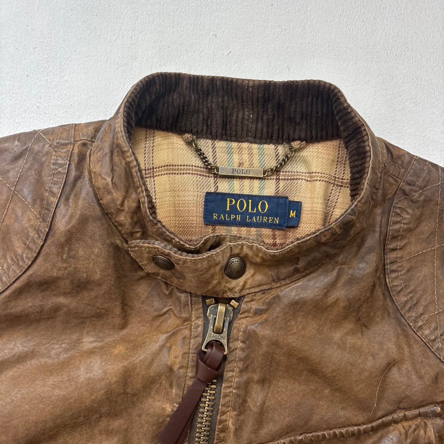 Polo Ralph Lauren Brown Oil Skin Moto Jacket Waxed Cotton - M