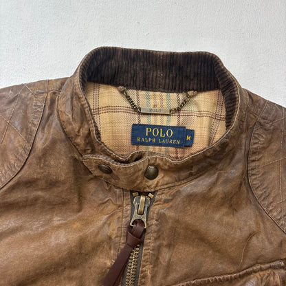 Polo Ralph Lauren Brown Oil Skin Moto Jacket Waxed Cotton - M