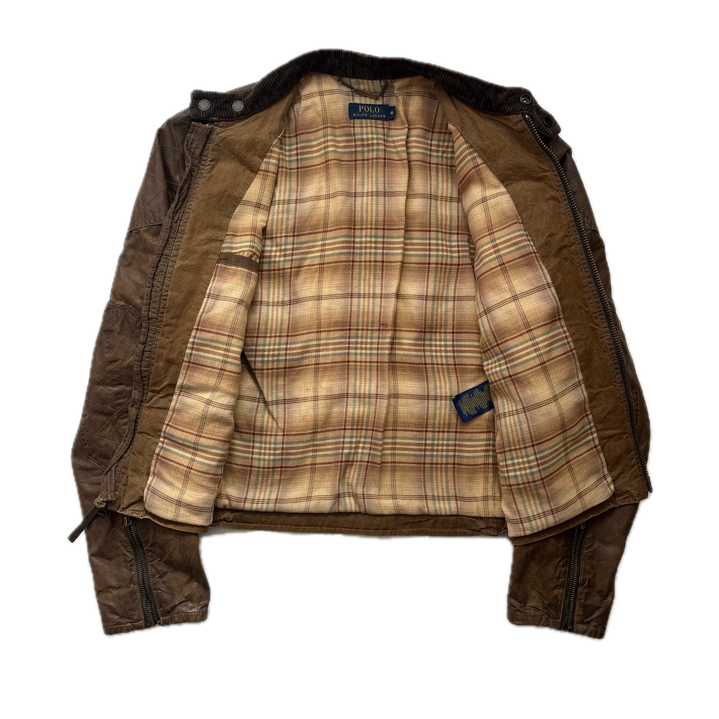 Polo Ralph Lauren Brown Oil Skin Moto Jacket Waxed Cotton - M