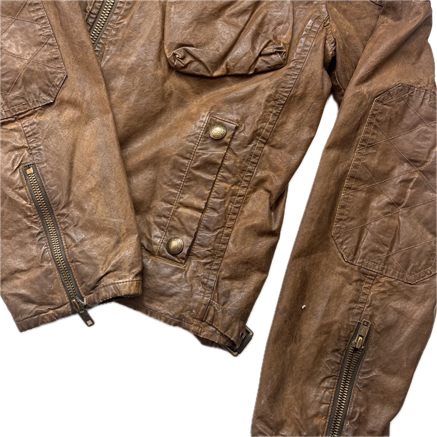 Polo Ralph Lauren Brown Oil Skin Moto Jacket Waxed Cotton - M