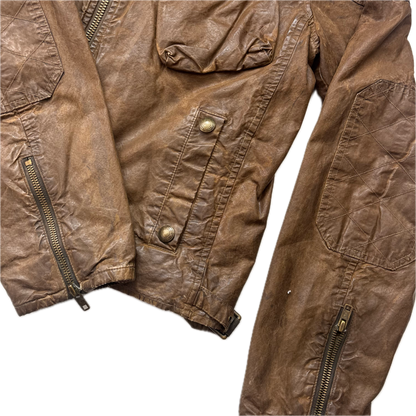 Polo Ralph Lauren Brown Oil Skin Moto Jacket Waxed Cotton - M