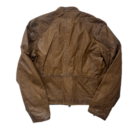 Polo Ralph Lauren Brown Oil Skin Moto Jacket Waxed Cotton - M