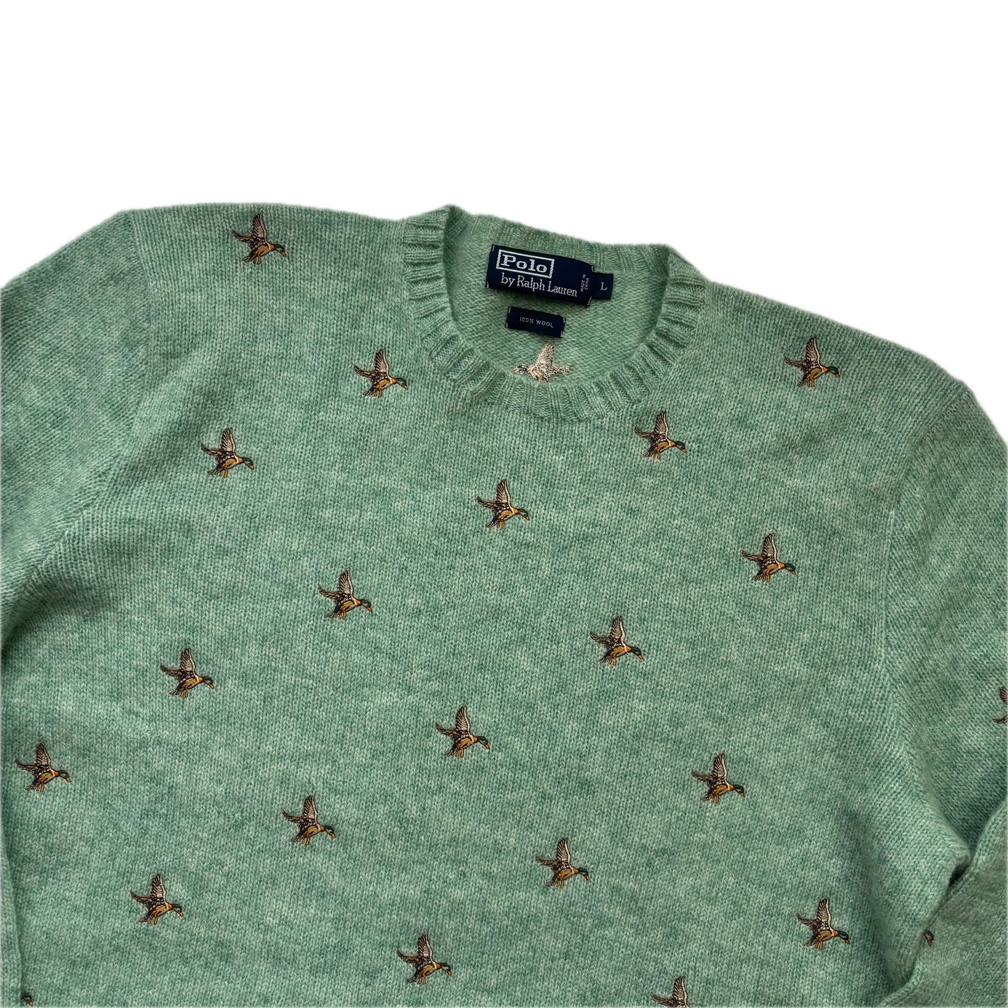 Polo Ralph Lauren Green Mallard Embroidered Jumper Sweater (Wool) - L