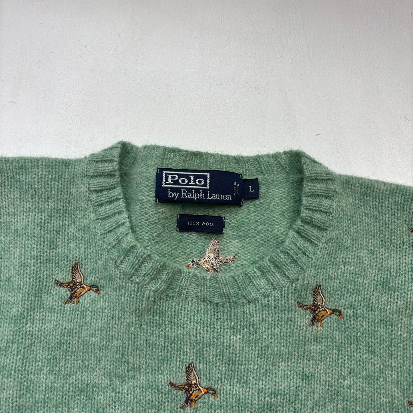 Polo Ralph Lauren Green Mallard Embroidered Jumper Sweater (Wool) - L