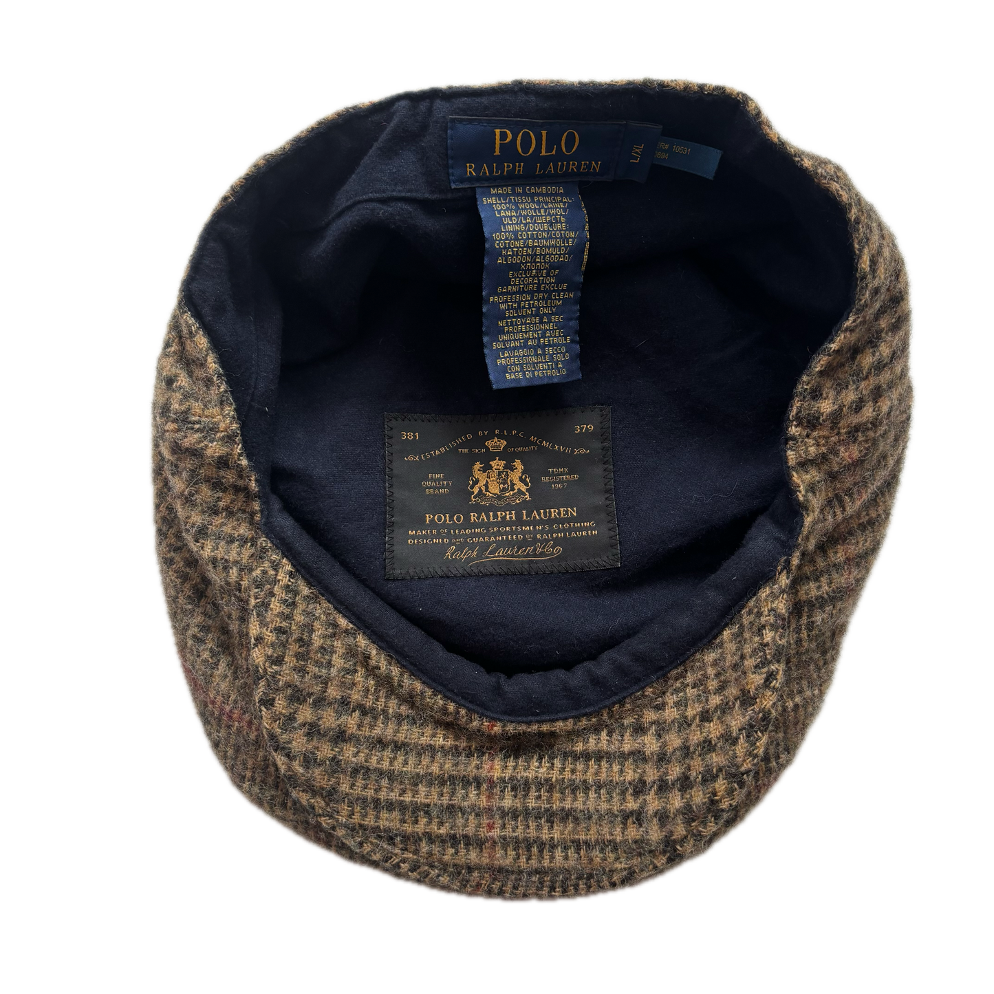 Polo Ralph Lauren Tweed Glen Plaid Flat Cap Newsboy Hat - L/XL