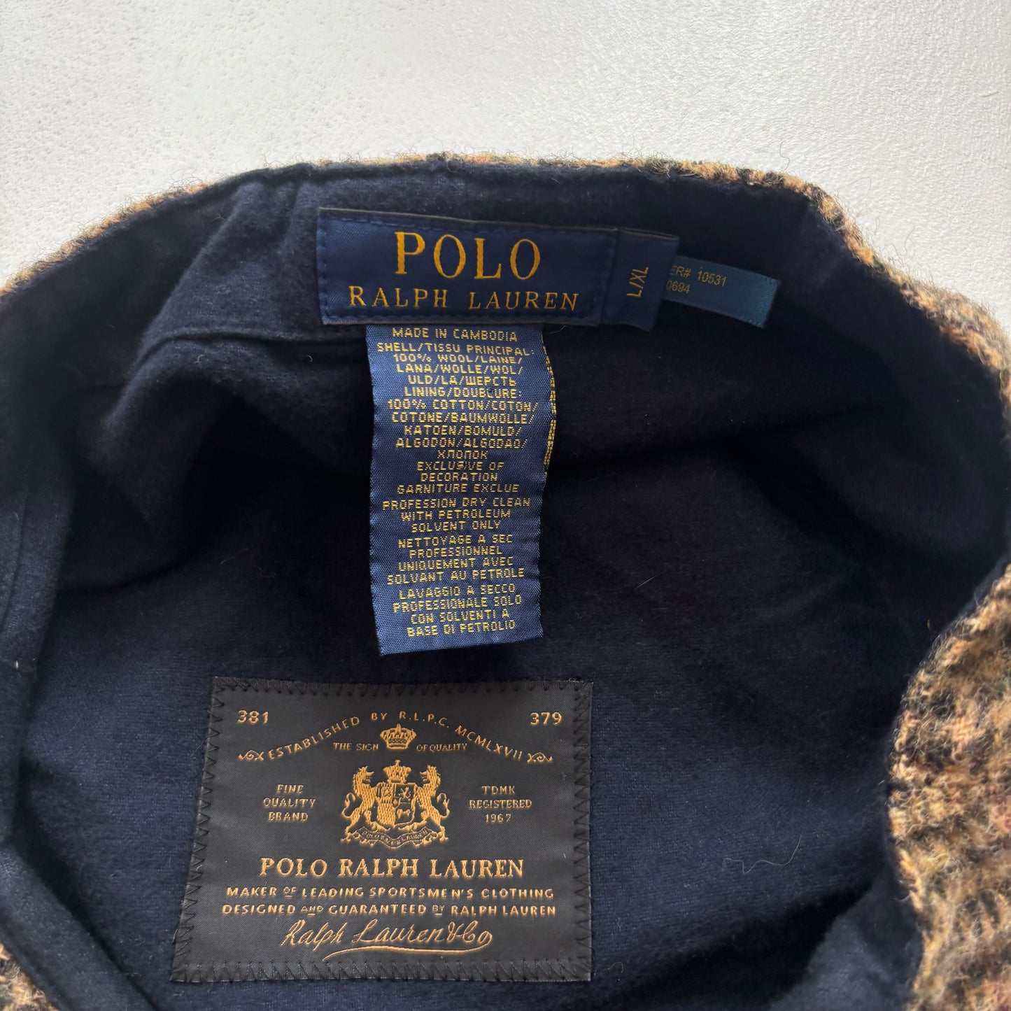 Polo Ralph Lauren Tweed Glen Plaid Flat Cap Newsboy Hat - L/XL