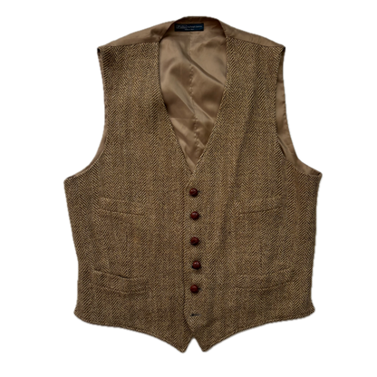 Polo Ralph Lauren Brown Herringbone Waistcoat (Linen Silk Wool) - L