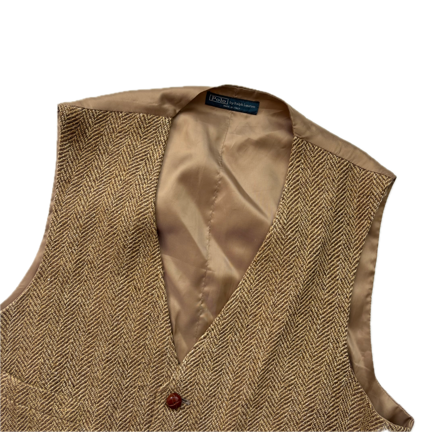 Polo Ralph Lauren Brown Herringbone Waistcoat (Linen Silk Wool) - L