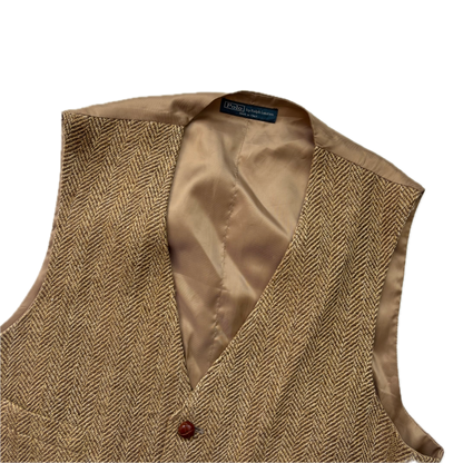 Polo Ralph Lauren Brown Herringbone Waistcoat (Linen Silk Wool) - L