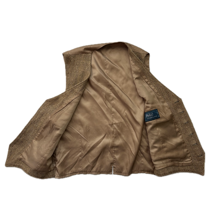 Polo Ralph Lauren Brown Herringbone Waistcoat (Linen Silk Wool) - L