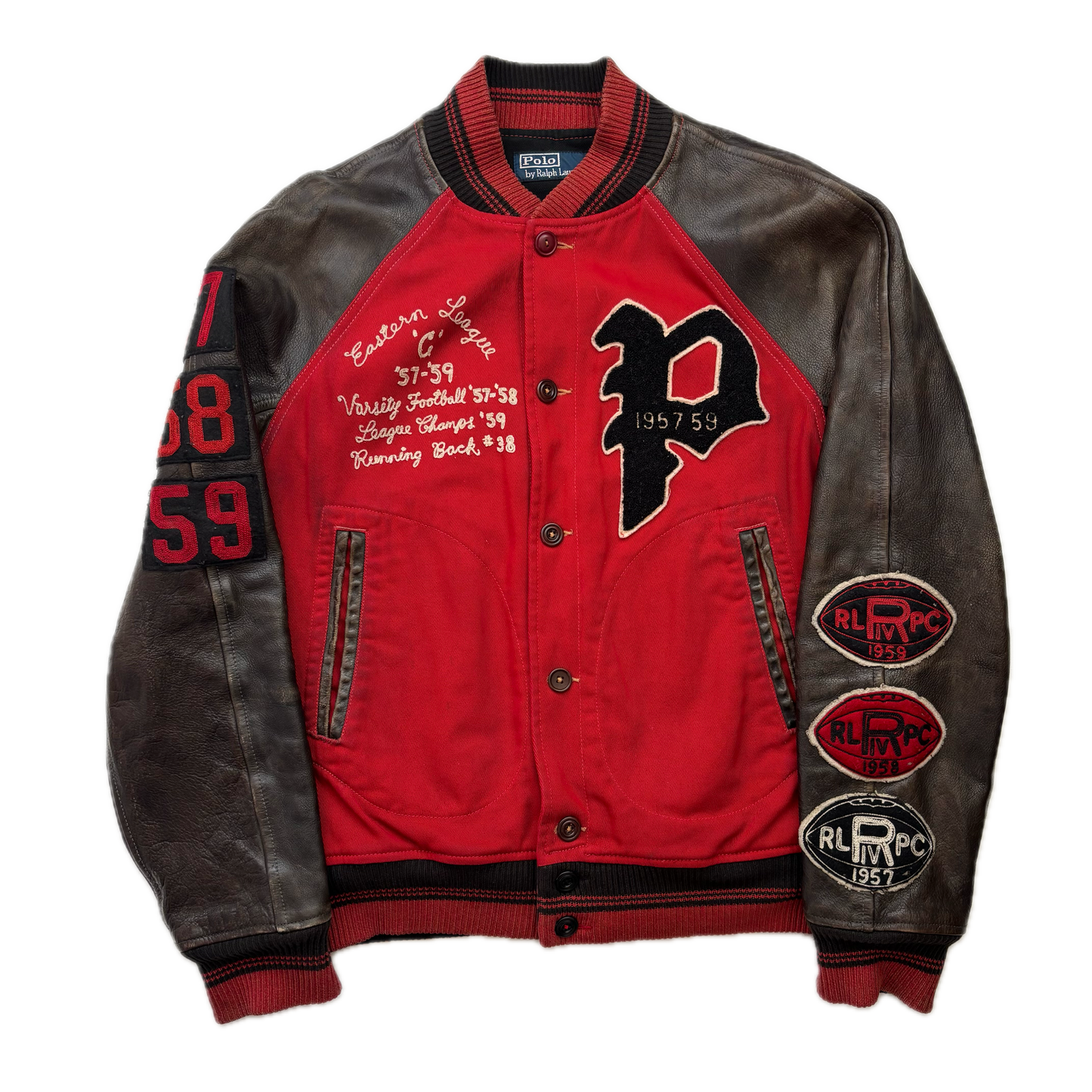 Polo Ralph Lauren Thompson Bulldog Leather Football Varsity Leather Letterman Jacket - S