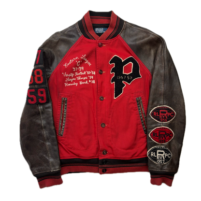 Polo Ralph Lauren Thompson Bulldog Leather Football Varsity Leather Letterman Jacket - S