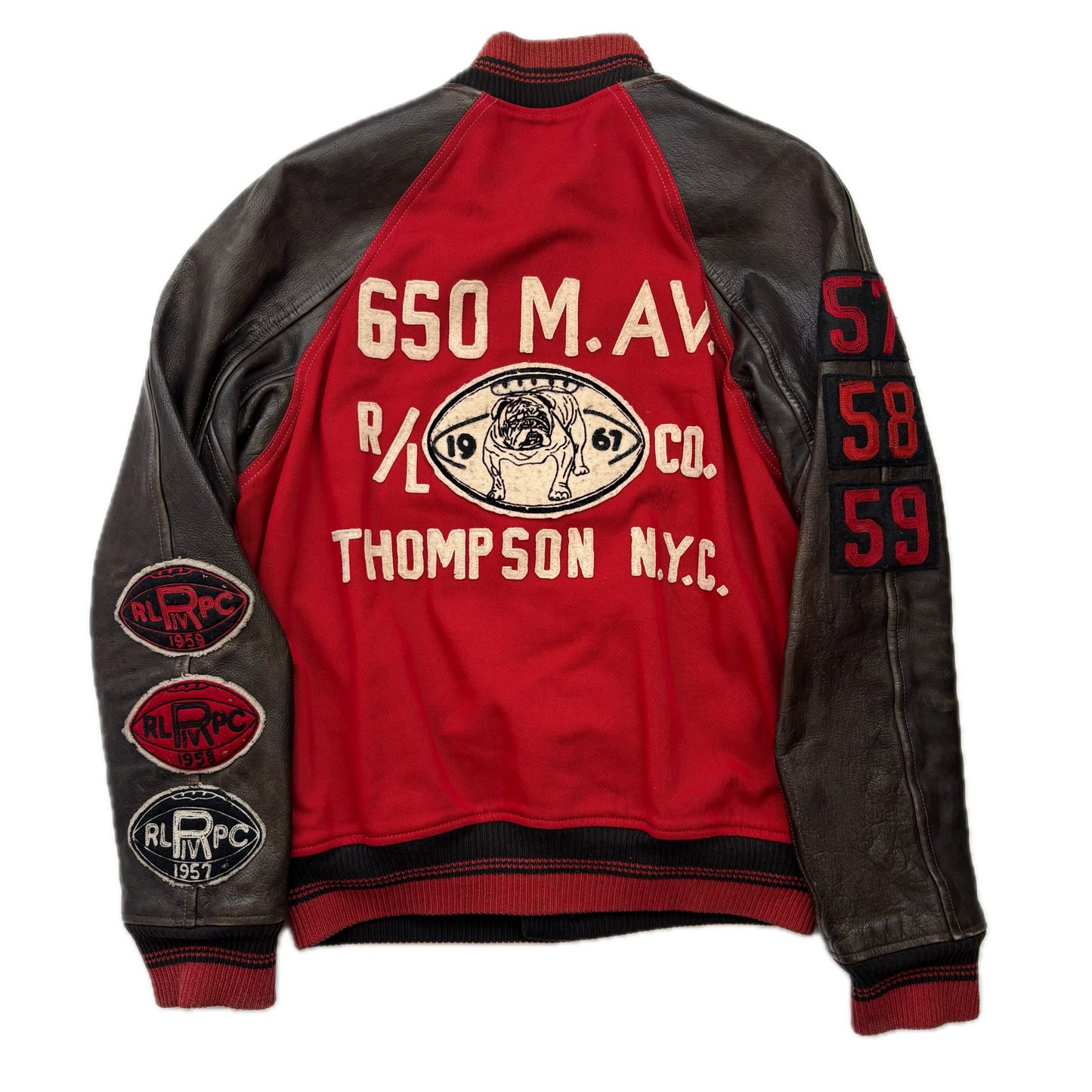 Polo Ralph Lauren Thompson Bulldog Leather Football Varsity Leather Letterman Jacket - S