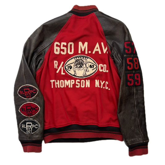 Polo Ralph Lauren Thompson Bulldog Leather Football Varsity Leather Letterman Jacket - S