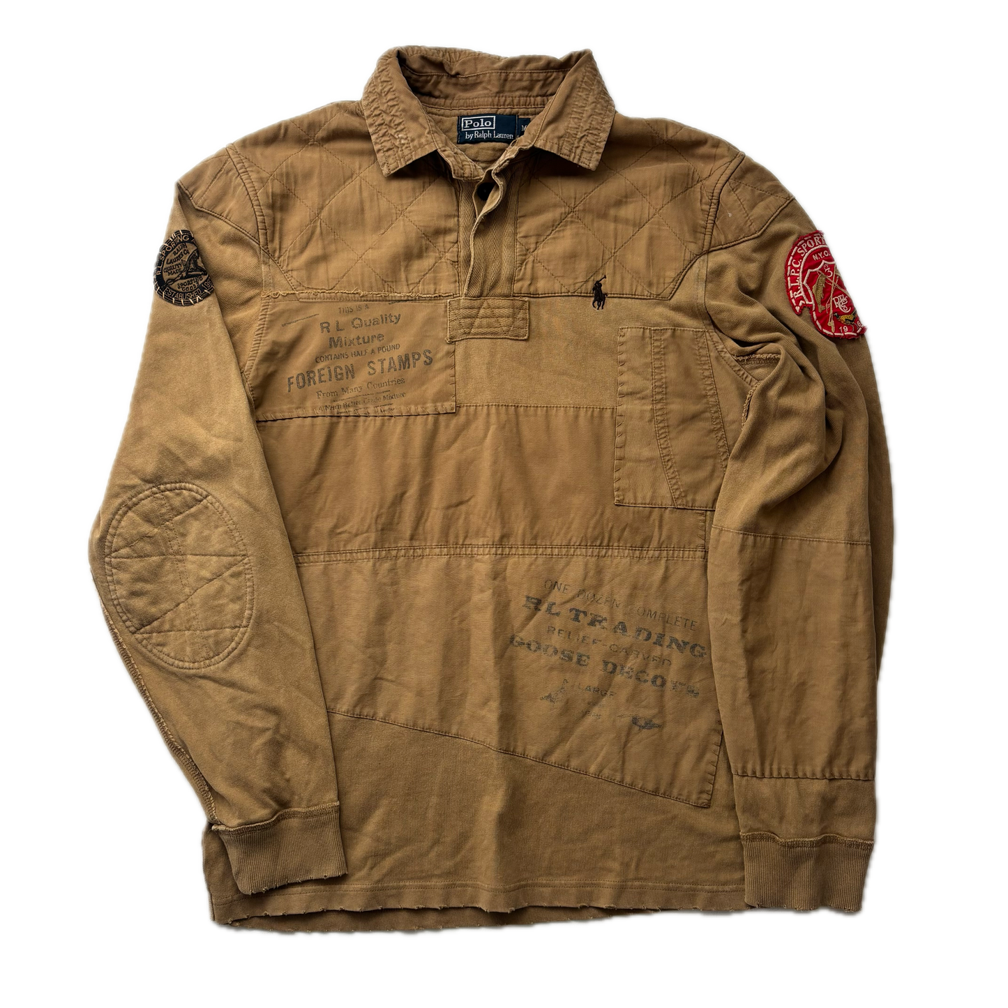 Polo Ralph Lauren Patchwork Sportsman Khaki Rugby Shirt - M