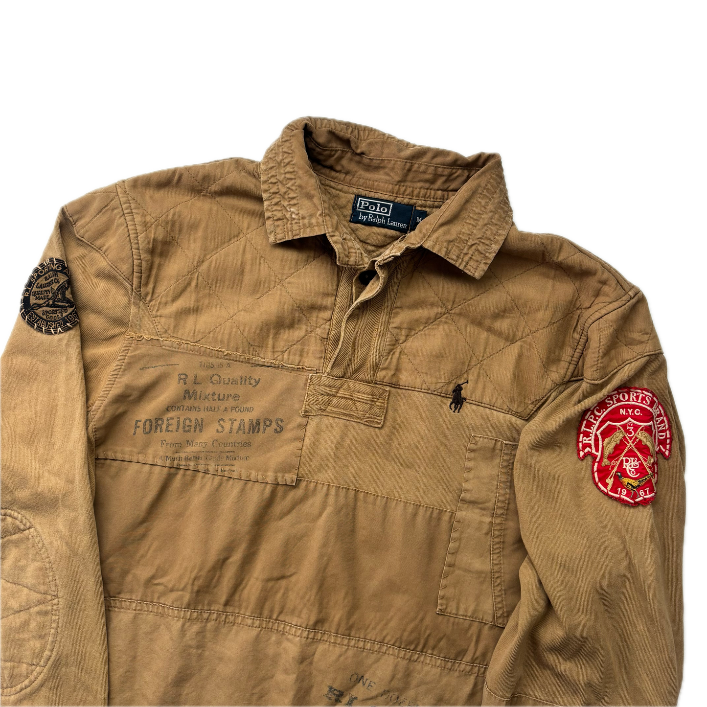 Polo Ralph Lauren Patchwork Sportsman Khaki Rugby Shirt - M
