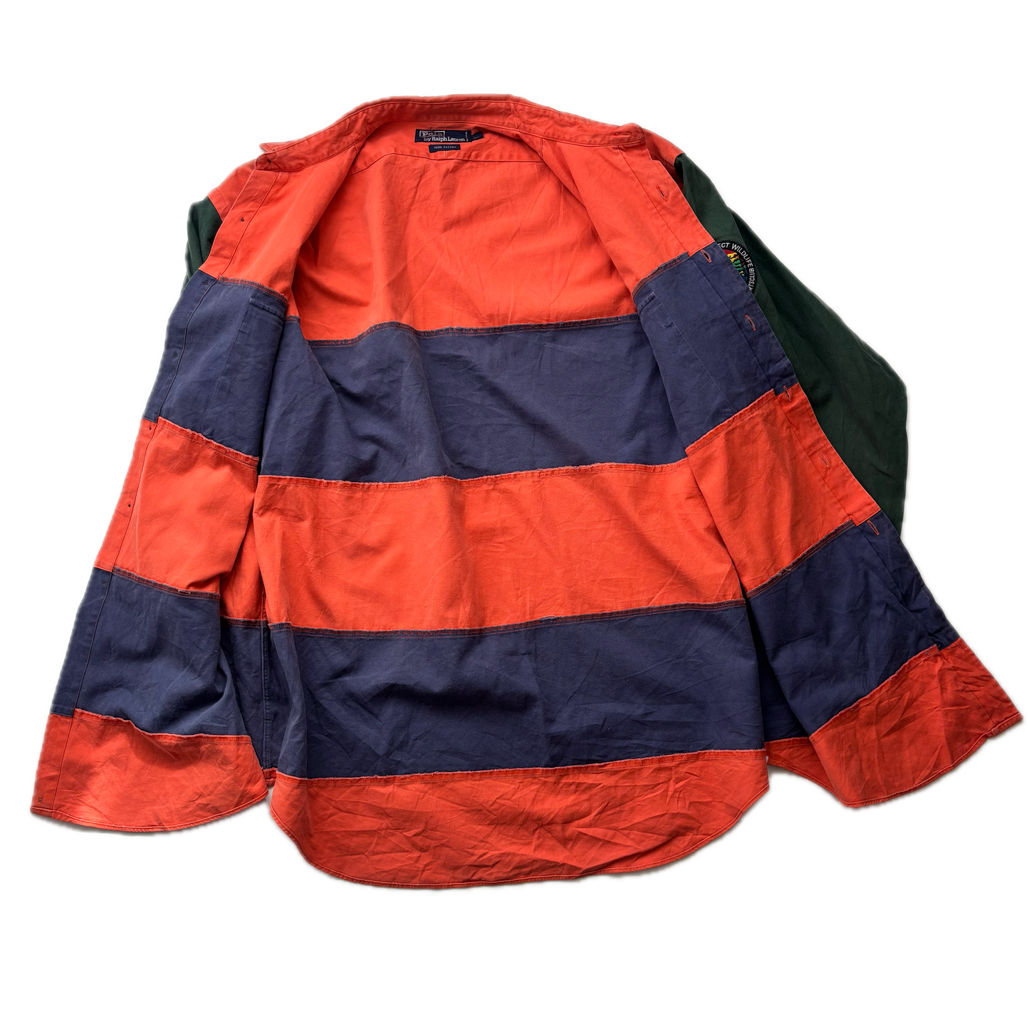 Polo Ralph Lauren Sportsman Wildlife Patch Striped Shirt 1993 Original - XL