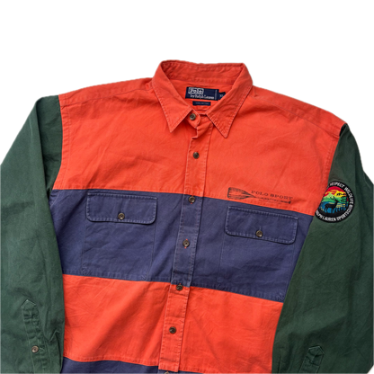 Polo Ralph Lauren Sportsman Wildlife Patch Striped Shirt 1993 Original - XL