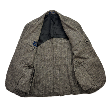 Polo Ralph Lauren Grey Herringbone Blazer Sports Coat (Linen Silk Wool) - 40R
