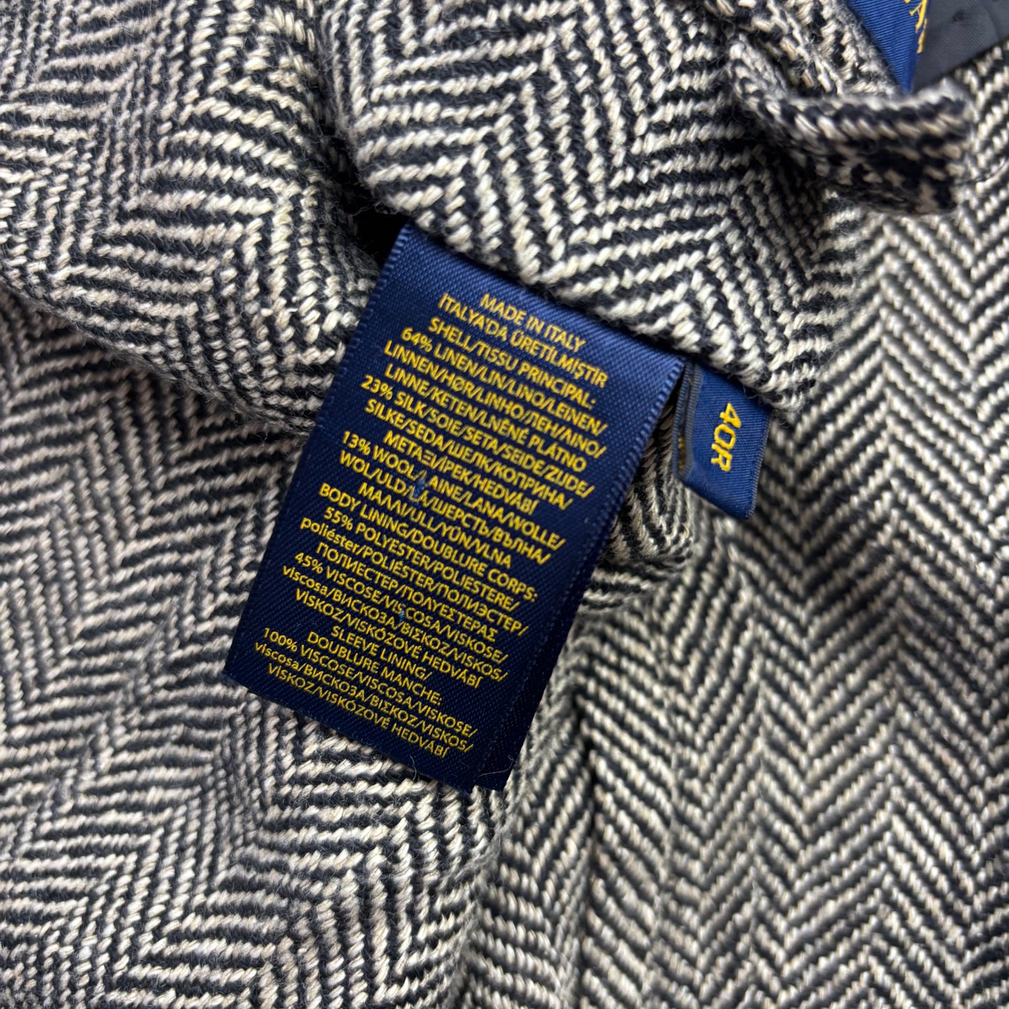 Polo Ralph Lauren Grey Herringbone Blazer Sports Coat (Linen Silk Wool) - 40R