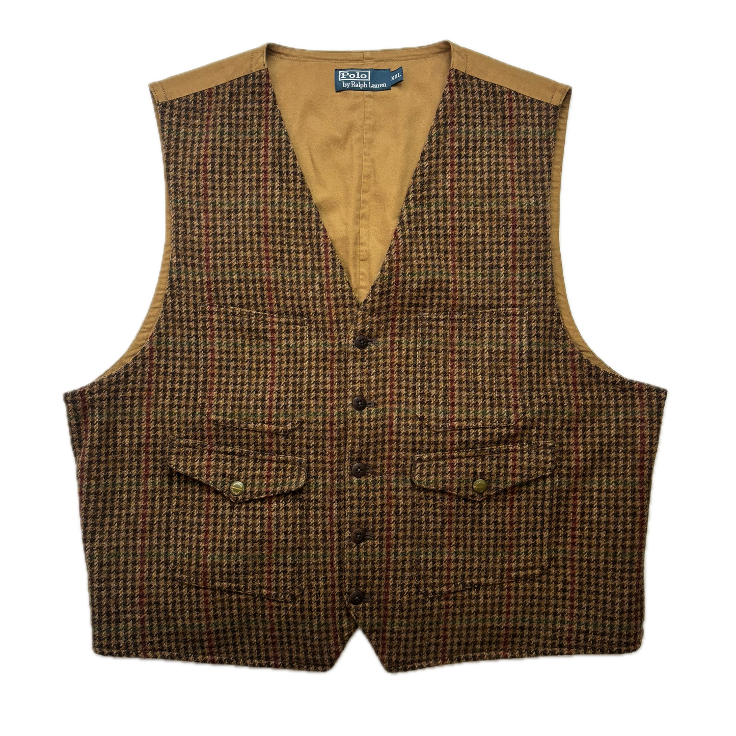 Polo Ralph Lauren Brown Tweed Houndstooth Utility Waistcoat (Wool) - XXL