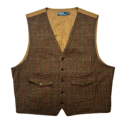 Polo Ralph Lauren Brown Tweed Houndstooth Utility Waistcoat (Wool) - XXL