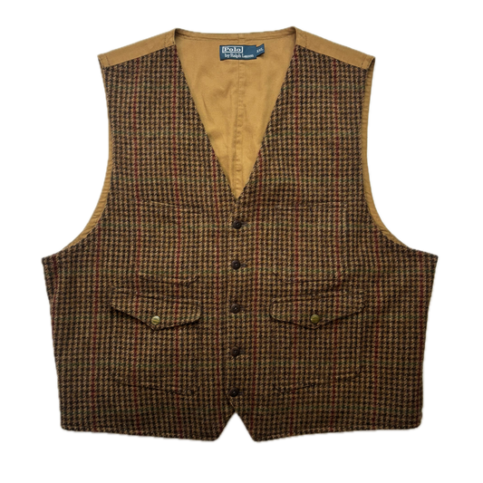 Polo Ralph Lauren Brown Tweed Houndstooth Utility Waistcoat (Wool) - XXL