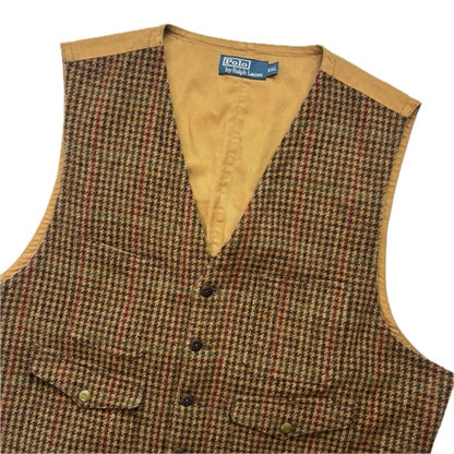 Polo Ralph Lauren Brown Tweed Houndstooth Utility Waistcoat (Wool) - XXL
