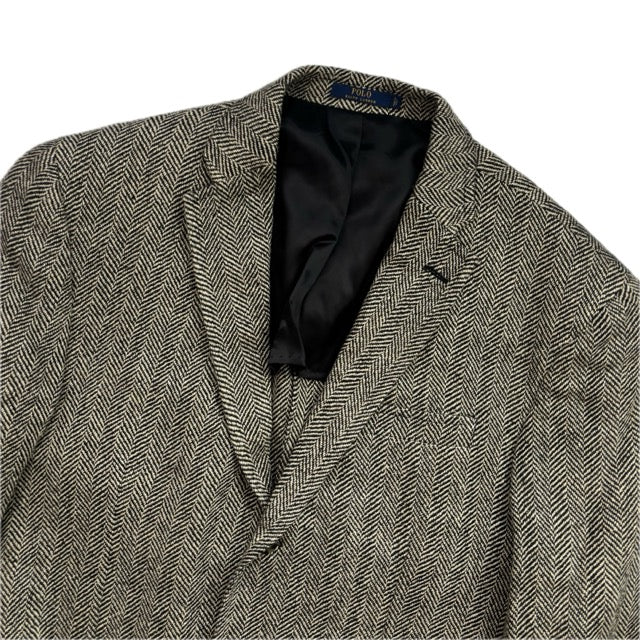 Polo Ralph Lauren Grey Herringbone Blazer Sports Coat (Linen Silk Wool) - 42R