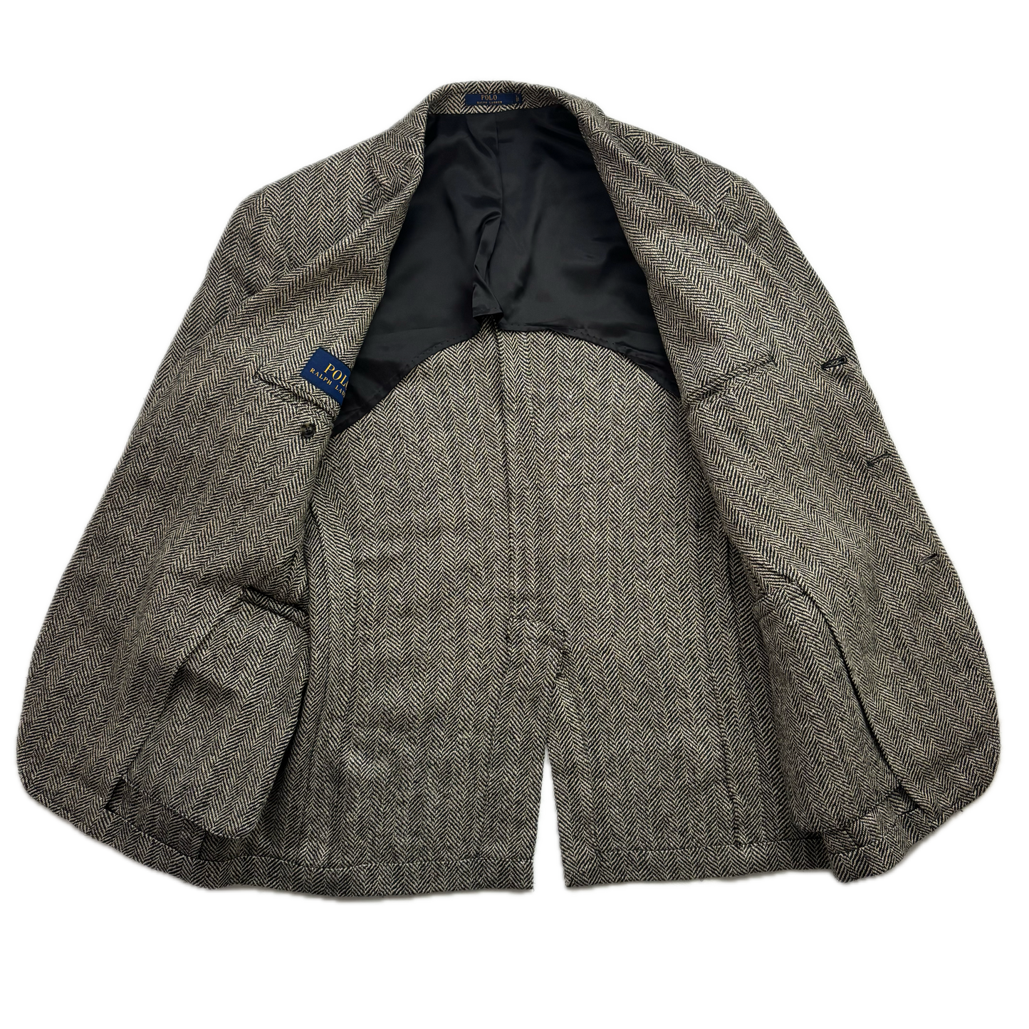 Polo Ralph Lauren Grey Herringbone Blazer Sports Coat (Linen Silk Wool) - 42R