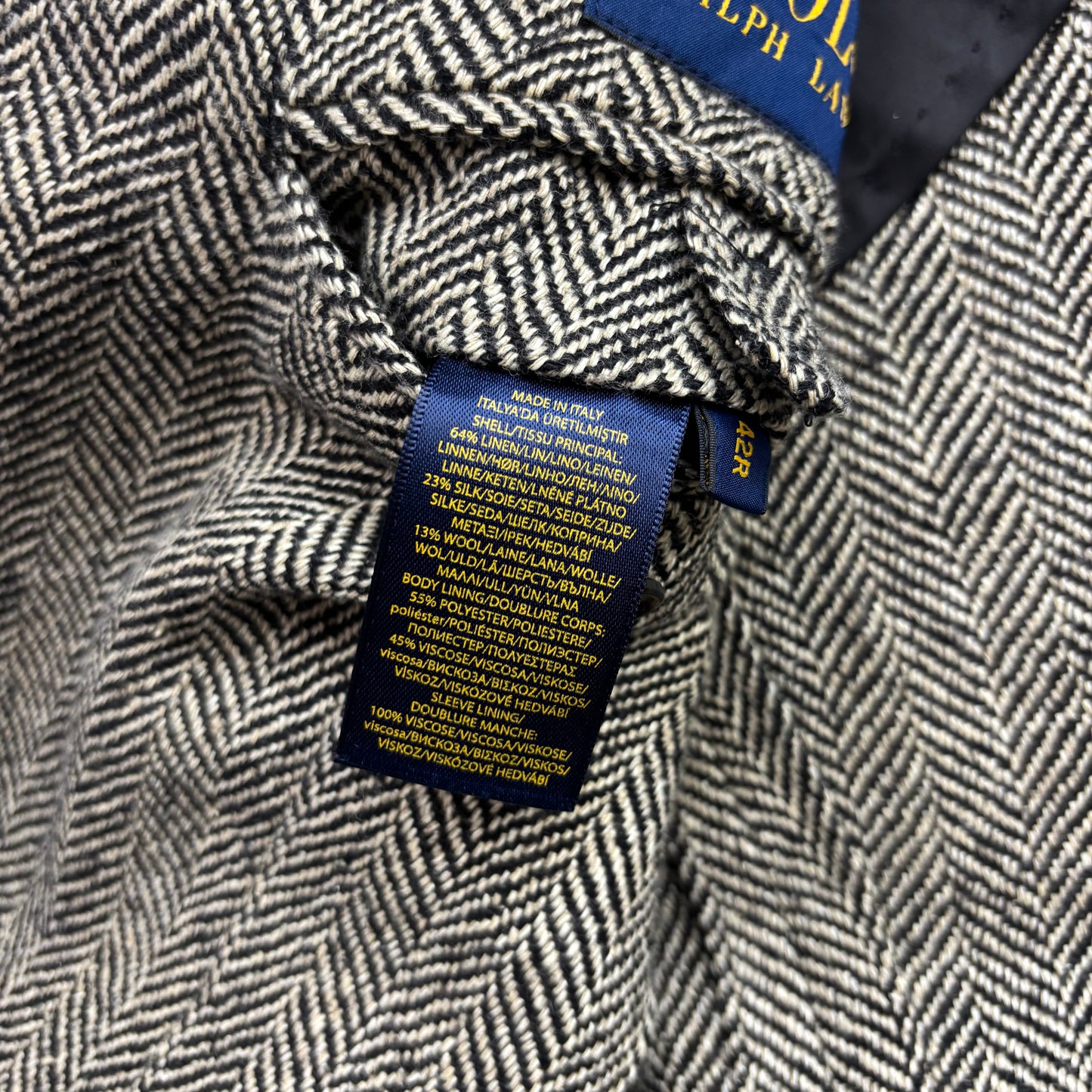 Polo Ralph Lauren Grey Herringbone Blazer Sports Coat (Linen Silk Wool) - 42R