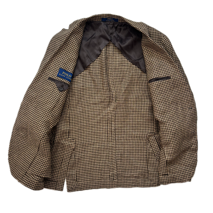 Polo Ralph Lauren Brown Houndstooth Blazer Sports Coat (Linen) - 42S