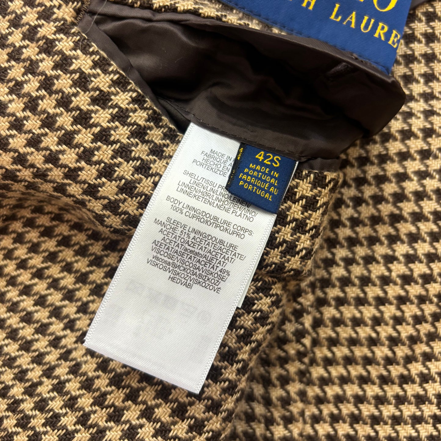 Polo Ralph Lauren Brown Houndstooth Blazer Sports Coat (Linen) - 42S