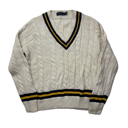 Polo Ralph Lauren Cream Cricket Jumper Cableknit (Cotton Cashmere)- M