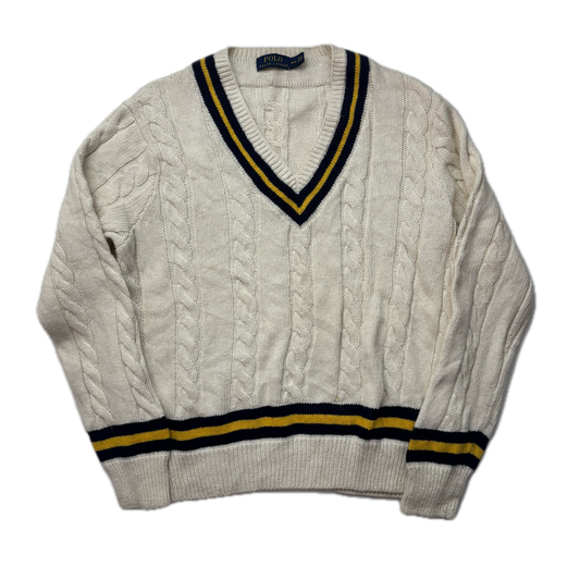Polo Ralph Lauren Cream Cricket Jumper Cableknit (Cotton Cashmere)- M